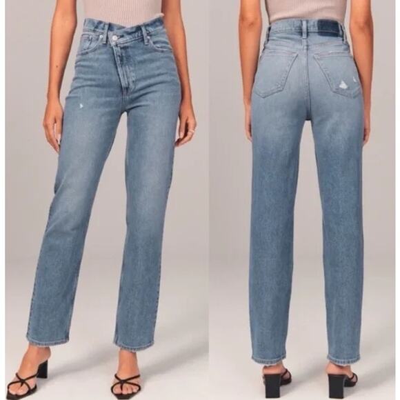 Abercrombie & Fitch The 90s Straight Leg Jeans High Rise Criss Cross Crossover - Picture 1 of 12